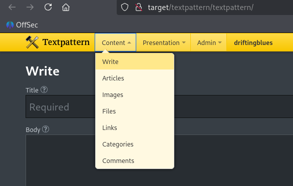 Textpattern admin interface